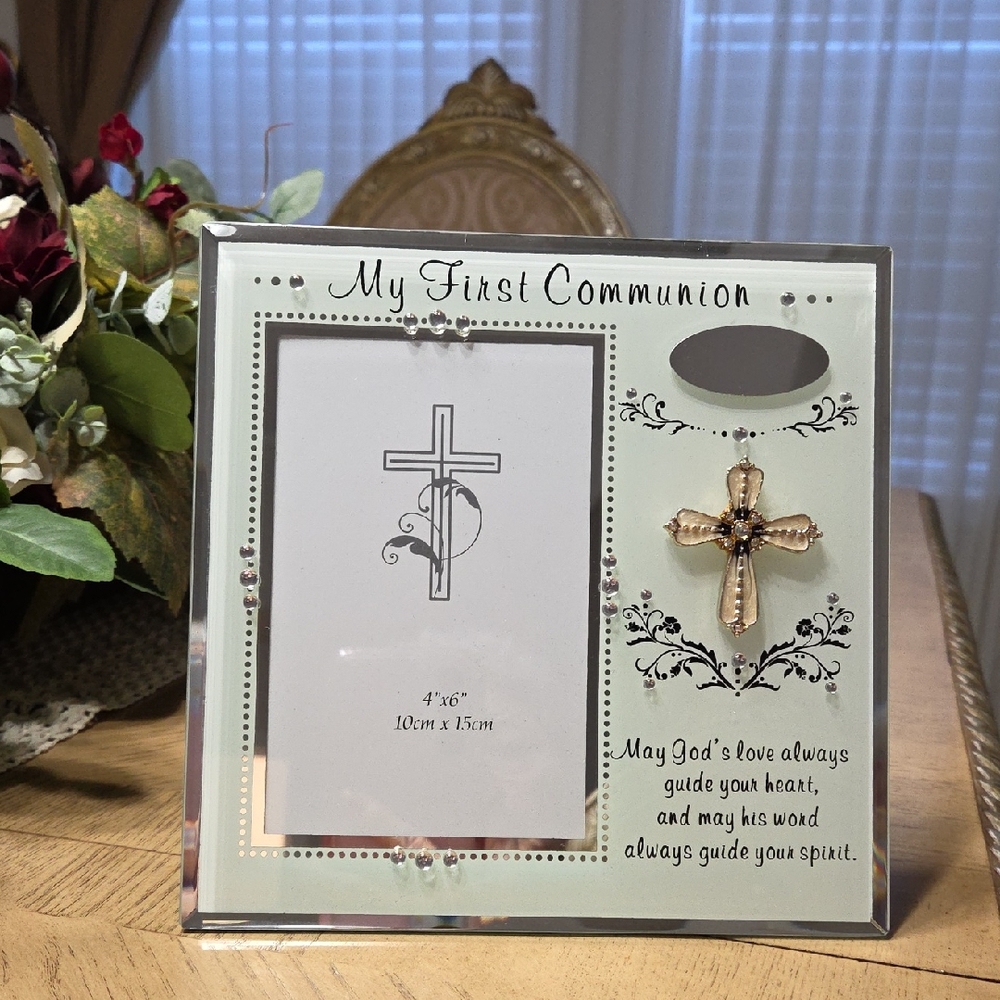 First Communion Photo Frame with Cross Accent